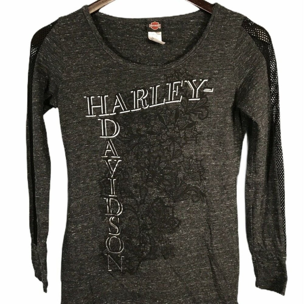 Harley-Davidson Women's T-Shirt S Small Holstein Omaha NE Tee Gray Burnout L/S